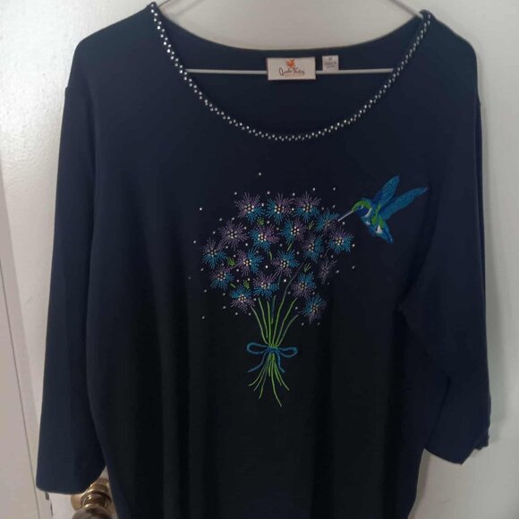 Quacker Factory Womans Hummingbird top 1X - Picture 1 of 2